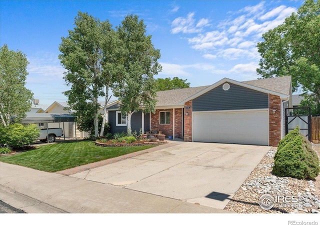 110 50th Ave, Greeley, CO 80634 - ranch-style home with brick siding, an attached garage, and concrete driveway