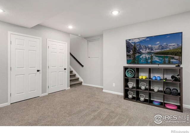 6420 Tuxedo Park Rd, Timnath, CO 80547 - workout room featuring carpet and recessed lighting
