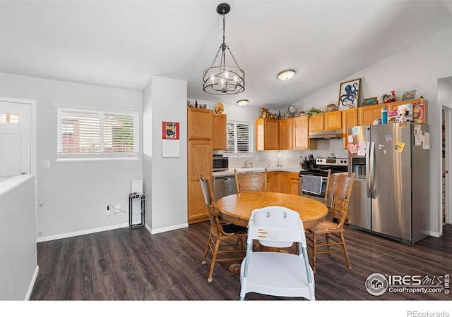 1144-1148 E 5th St, Loveland, CO 80537 - kitchen featuring stainless steel appliances, dark wood-style flooring, under cabinet range hood, and light countertops