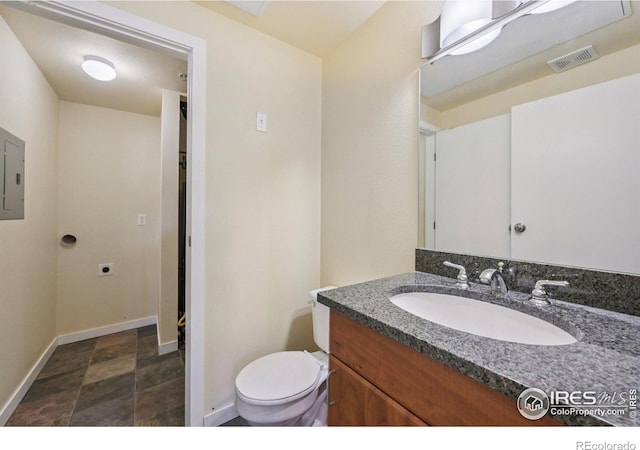1200 Yarmouth Ave Unit 237, Boulder, CO 80304 - bathroom with vanity, electric panel, and stone finish floors