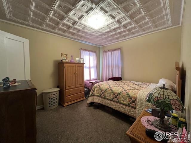 205-207 W 3rd Ave, Wiggins, CO 80654 - bedroom with an ornate ceiling and carpet flooring