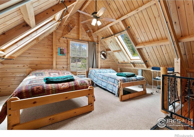90 Woccon Ct, Red Feather Lakes, CO 80545 - bedroom featuring wood walls, wooden ceiling, and carpet