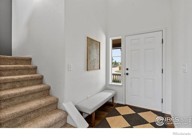 7266 Andover St, Wellington, CO 80549 - foyer featuring stairway and wood finished floors