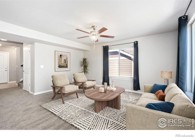 5562 Bristow Rd, Timnath, CO 80547 - carpeted living room featuring ceiling fan and baseboards