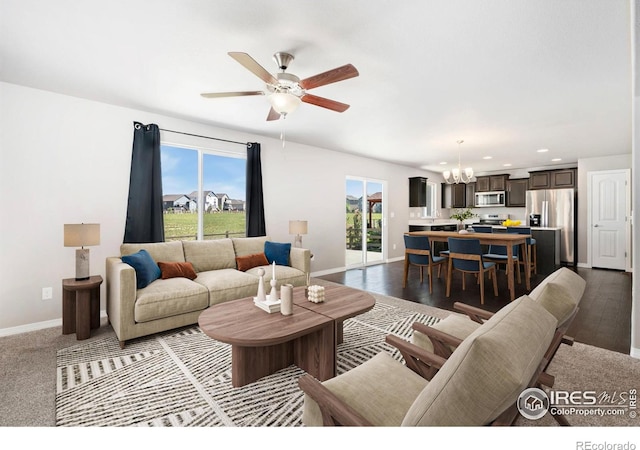 5562 Bristow Rd, Timnath, CO 80547 - living area featuring a chandelier, a ceiling fan, and recessed lighting