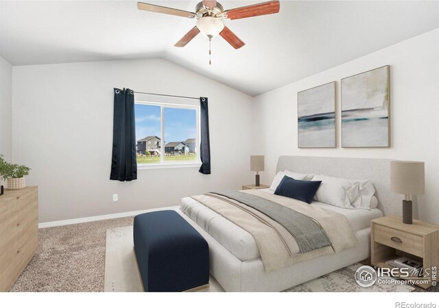 5562 Bristow Rd, Timnath, CO 80547 - carpeted bedroom with lofted ceiling and a ceiling fan