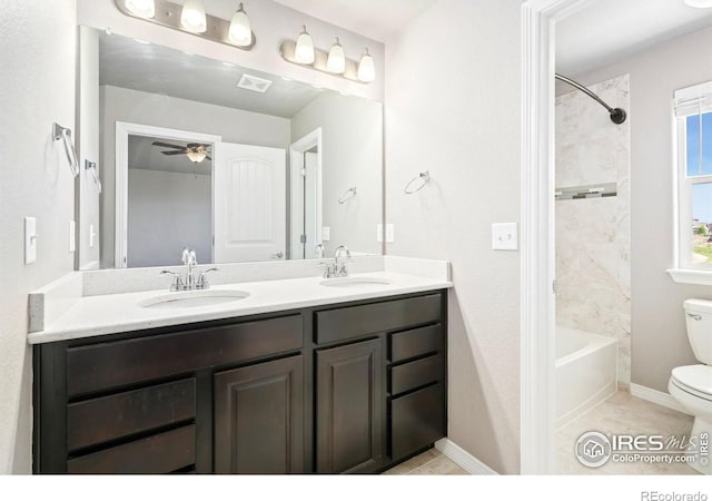5562 Bristow Rd, Timnath, CO 80547 - bathroom with double vanity, shower / bathtub combination, and tile patterned flooring