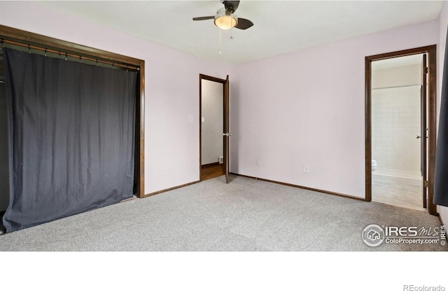 2013 Ridgewood Rd, Fort Collins, CO 80526 - unfurnished bedroom featuring carpet flooring, a ceiling fan, and ensuite bath
