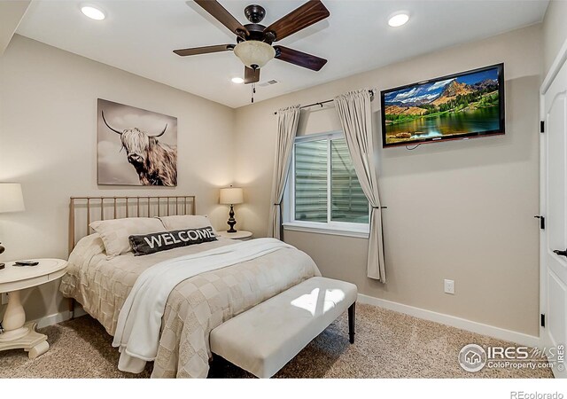 2050 Vineyard Dr, Windsor, CO 80550 - carpeted bedroom with recessed lighting and ceiling fan