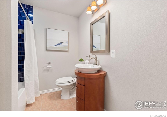 1667 Reliance Cir, Superior, CO 80027 - full bathroom featuring vanity, tile patterned floors, and shower / bathtub combination with curtain