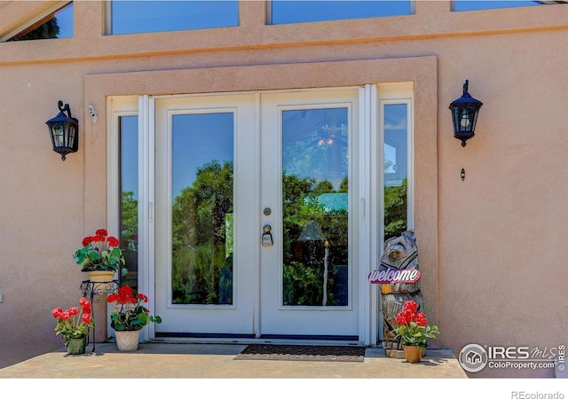 8943 Gander Valley Ln, Windsor, CO 80550 - property entrance featuring french doors and stucco siding