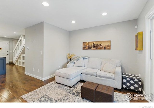 4255 Westshore Way Unit B4, Fort Collins, CO 80525 - living room featuring dark wood-style floors, recessed lighting, and stairs