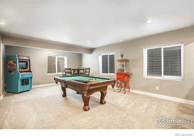 973 Mt Andrew Dr, Severance, CO 80550 - game room featuring carpet floors, billiards table, and recessed lighting