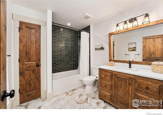 9260 Meadow Farms Dr, Milliken, CO 80543 - full bathroom with vanity, shower / bath combo, and recessed lighting
