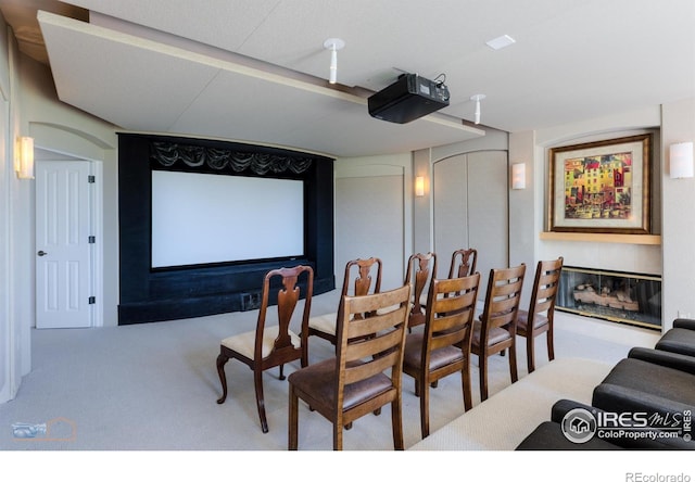 3747 Mountain Laurel Pl, Boulder, CO 80304 - cinema room featuring carpet floors and a fireplace
