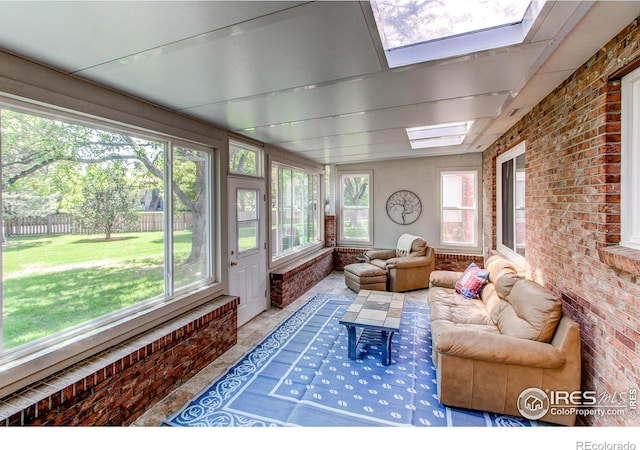 1331 Iva Ct, Fort Collins, CO 80525 - sunroom / solarium featuring a skylight and brick wall