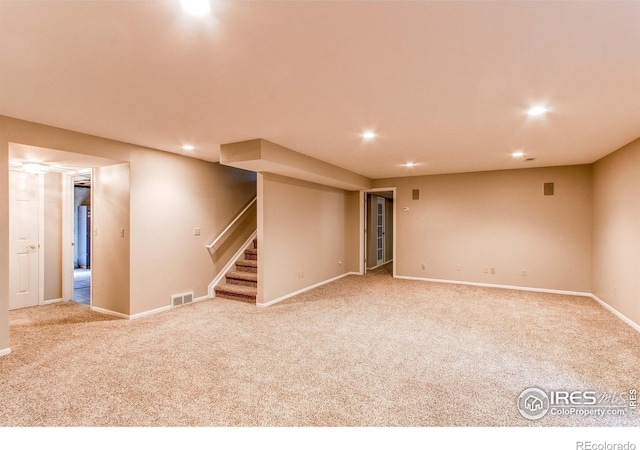 1331 Iva Ct, Fort Collins, CO 80525 - finished basement with carpet flooring, recessed lighting, and stairs