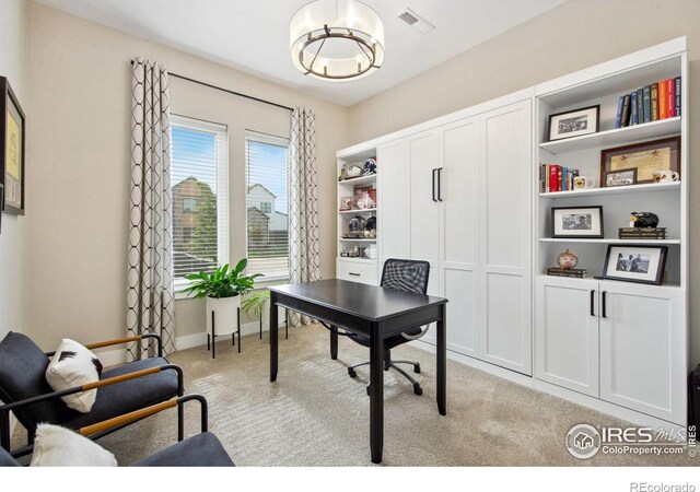 1768 Barefoot Dr, Windsor, CO 80550 - office featuring carpet and a chandelier