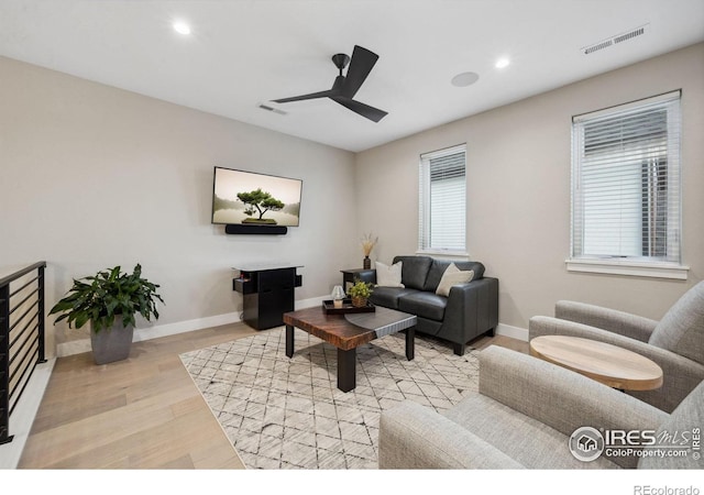 1768 Barefoot Dr, Windsor, CO 80550 - living room featuring light wood-style flooring, recessed lighting, and ceiling fan