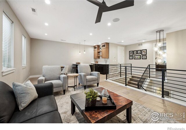1768 Barefoot Dr, Windsor, CO 80550 - living room with recessed lighting and ceiling fan