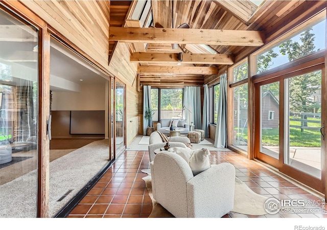 7975 Anchor Dr, Longmont, CO 80504 - sunroom featuring wood ceiling and tile patterned flooring