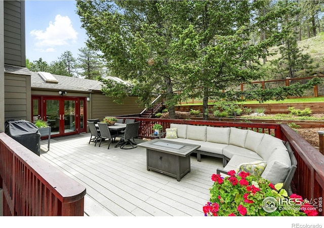 178 Balsam Ln, Boulder, CO 80304 - deck featuring french doors, outdoor dining space, outdoor lounge area, and grilling area