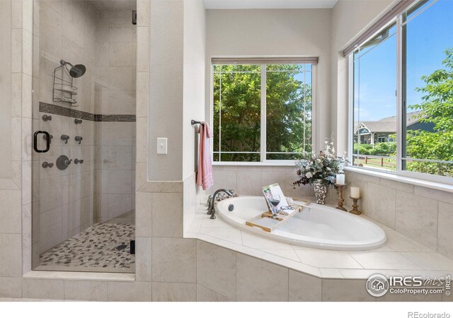 1976 Cayman Dr, Windsor, CO 80550 - full bath featuring a garden tub, a tile shower, and plenty of natural light