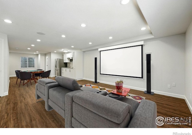1662 Crestview Ln, Erie, CO 80516 - home theater room featuring recessed lighting and dark wood-style floors
