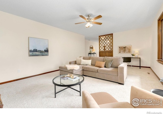 609 Endicott St, Fort Collins, CO 80524 - living room featuring light colored carpet and a ceiling fan