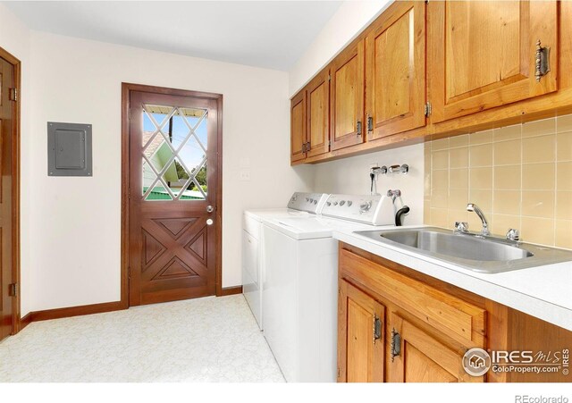 609 Endicott St, Fort Collins, CO 80524 - laundry room featuring cabinet space, washing machine and clothes dryer, and electric panel