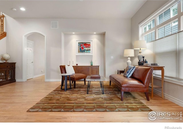 1043 Terrace Cir S, Boulder, CO 80304 - living area with wood finished floors, arched walkways, and recessed lighting