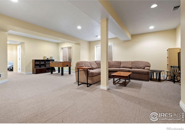 1043 Terrace Cir S, Boulder, CO 80304 - carpeted living room featuring baseboards and recessed lighting