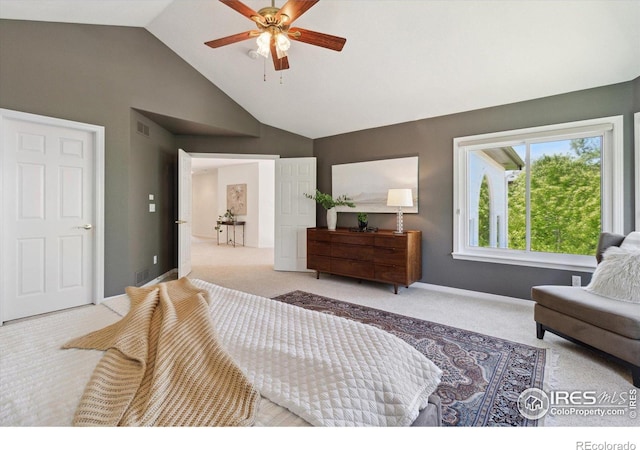 3931 Stonegrass Pt, Broomfield, CO 80023 - carpeted bedroom featuring lofted ceiling and ceiling fan
