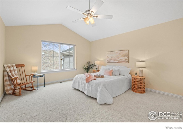 5753 Secrest Ct, Golden, CO 80403 - bedroom featuring carpet floors, lofted ceiling, and a ceiling fan