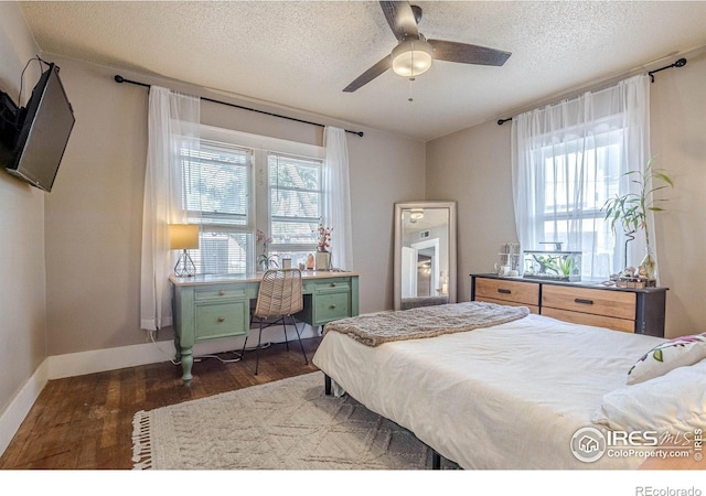 1421 N 7th St, Grand Junction, CO 81501 - bedroom with dark wood-type flooring, multiple windows, a textured ceiling, and a ceiling fan