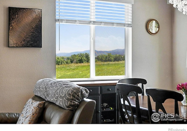 1101 Hillside Ln, Louisville, CO 80027 - dining room featuring a mountain view and a textured wall