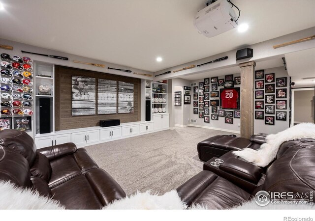 4041 Carroway Seed Dr, Johnstown, CO 80534 - cinema room with carpet floors and recessed lighting