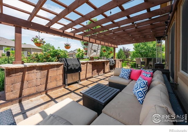 4041 Carroway Seed Dr, Johnstown, CO 80534 - view of patio / terrace featuring area for grilling, an outdoor hangout area, and a pergola