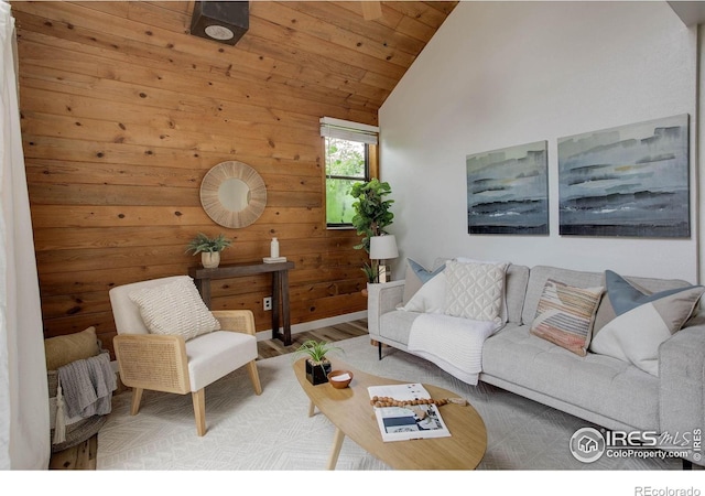 3381 Cripple Creek Trl # D14, Boulder, CO 80305 - living area with vaulted ceiling, wood walls, wood finished floors, and wood ceiling