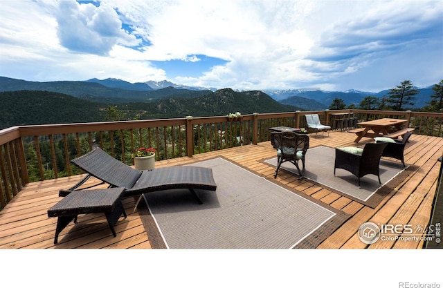 118 Alpine Dr, Estes Park, CO 80517 - wooden terrace featuring a mountain view