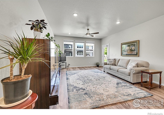 551 Vicot Way Unit D, Fort Collins, CO 80524 - living room featuring wood finished floors, a ceiling fan, recessed lighting, and a textured ceiling