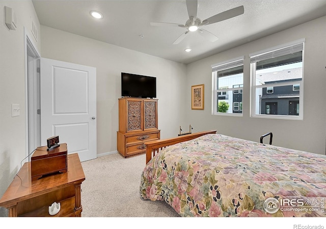 551 Vicot Way Unit D, Fort Collins, CO 80524 - bedroom with light colored carpet, recessed lighting, and ceiling fan