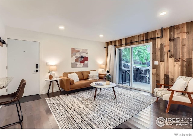 3250 Oneal Cir Unit 10, Boulder, CO 80301 - living room featuring wood finished floors, wood walls, and recessed lighting