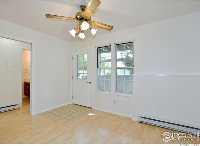 1601 W Swallow Rd Unit D, Fort Collins, CO 80526 - empty room with baseboard heating, light wood-style floors, and a ceiling fan