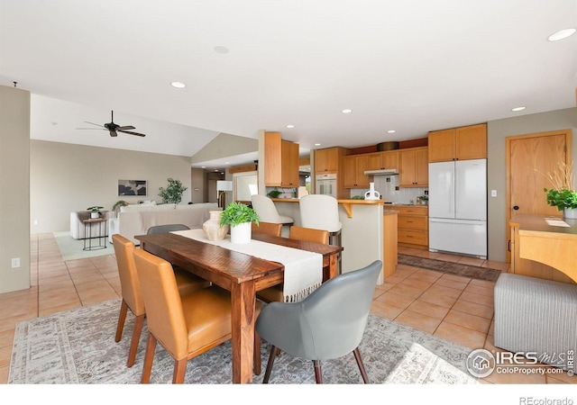102 Bear Hollow Rd, Laporte, CO 80535 - dining room with light tile patterned flooring, ceiling fan, and recessed lighting