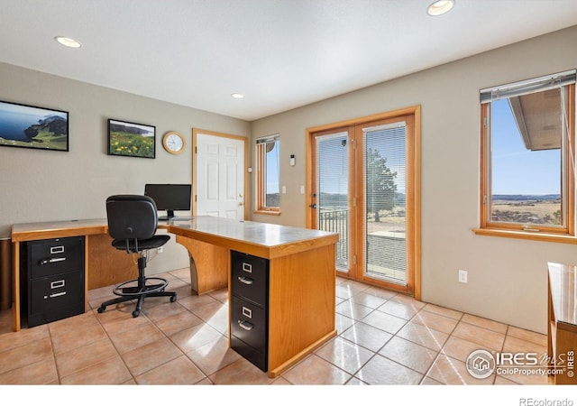 102 Bear Hollow Rd, Laporte, CO 80535 - office area with recessed lighting and light tile patterned floors