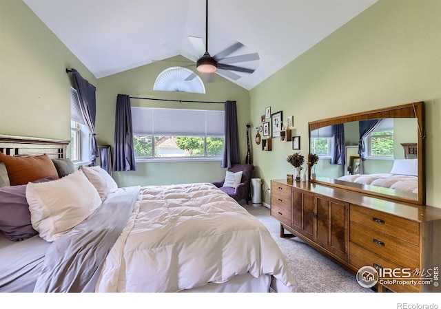 7196 Christopher Ct, Niwot, CO 80503 - carpeted bedroom with vaulted ceiling and a ceiling fan