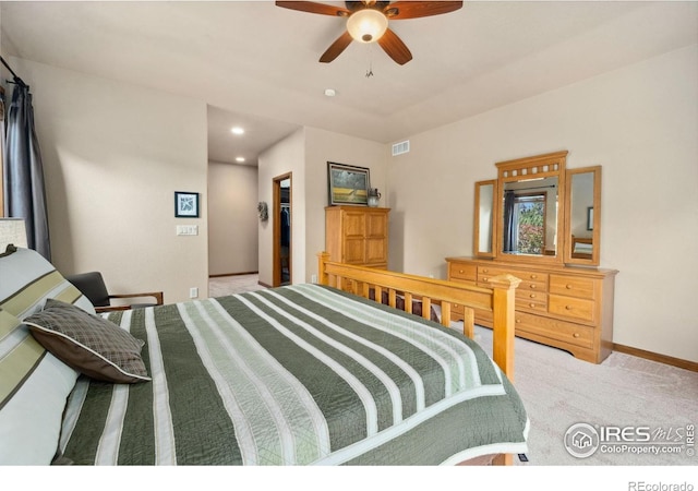 2156 Meander Rd, Windsor, CO 80550 - bedroom featuring carpet flooring, a spacious closet, a closet, a ceiling fan, and recessed lighting