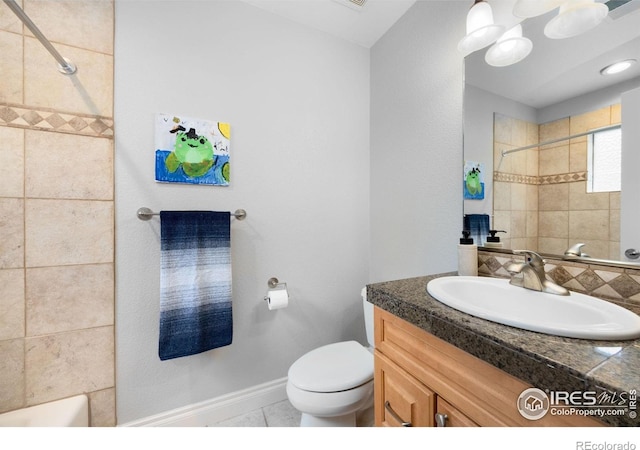 5424 Taylor Ln, Fort Collins, CO 80528 - bathroom featuring a shower, vanity, tile patterned floors, and a tub to relax in