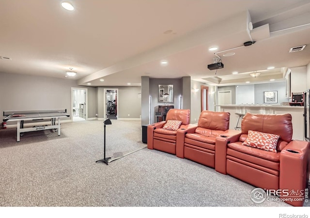 714 Skywalker Pt, Lafayette, CO 80026 - carpeted home theater room featuring recessed lighting and baseboards